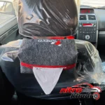 نمای بسته بندی سطل زباله خودرو رادینا با نگهدارنده دستمال کاغذی برچسب و بسته بندی