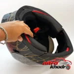 نمای بسته بندی کلاه کاسکت فک متحرک رادین مدل X-Pro برچسب و بسته بندی