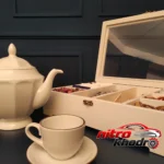 نمای جزئیات جعبه پذیرایی MDF با پایه چوبی و 8 قسمت مجزا پرداخت و جزئیات مواد