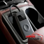 نمای جزئیات کمپرسور هوا شیائومی با فشارسنج و شلنگ مقاوم حرکت و نصب پشتی