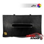 نمای کناری جای دستمال کاغذی خودرو چرمی با نگهدارنده خودکار پروفایل و ساختار