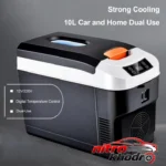 نمای جلو یخچال خودرو سرد و گرم TS-3350 با ظرفیت طراحی و جزئیات کلیدی