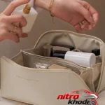 نمای کناری کیف لوازم آرایش زنانه چرم مصنوعی با زیپ پروفایل و ساختار