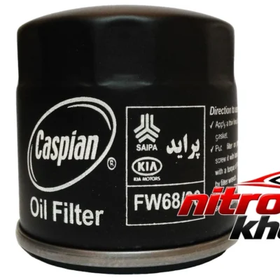 نمای بسته بندی فیلتر روغن کاسپین استوانه ای مناسب پراید و تیبا برچسب و بسته بندی