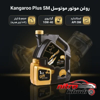نمای بسته بندی روغن موتور موتوسل Kangaroo Plus SM تمام سنتتیک برچسب و بسته بندی