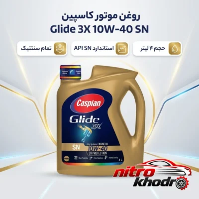 نمای بسته بندی روغن موتور کاسپین تمام سنتتیک 10W-40 برچسب و بسته بندی