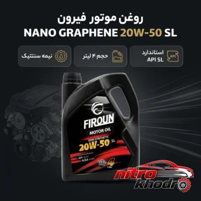 نمای بسته بندی روغن موتور فیرون نیمه سنتتیک NANO GRAPHENE 20W-50 برچسب و بسته بندی