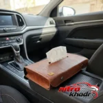 نمای بسته بندی جای دستمال کاغذی خودرو چرمی با نگهدارنده خودکار برچسب و بسته بندی