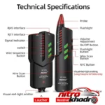 نمای کناری تستر کابل شبکه مستک مدل WT-58DL با قابلیت ردیابی ولتاژ عمق قاب و پروفایل