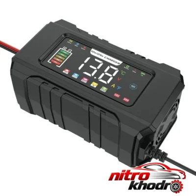 نمای بسته بندی شارژر باتری خودرو مدل RJ-C121501A با قابلیت های ویژه برچسب و بسته بندی
