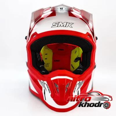 نمای بسته بندی کلاه کاسکت اس ام کی مدل Red Nitro X Power برچسب و بسته بندی