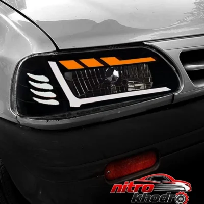 نمای کناری چراغ جلو خودرو گروه پژوهش صنعت مدرن مدل R8-WY عمق قاب و پروفایل