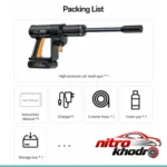 نمای کناری کارواش شارژی یسیدو مدل VC18 با فشار 9 بار عمق قاب و پروفایل
