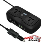 نمای بسته بندی مبدل برق گرین لاین با 2 پریز و 4 پورت USB برچسب و بسته بندی