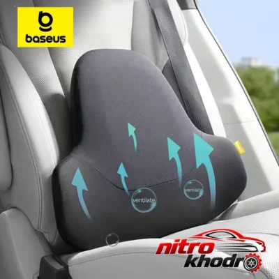 نمای بسته بندی پشتی صندلی خودرو بیسوس با طراحی ارگونومیک برچسب و بسته بندی