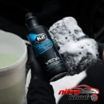 نمای بسته بندی شامپو هیدروفوب کی تو با خاصیت ضدآب و تمیزکننده برچسب و بسته بندی