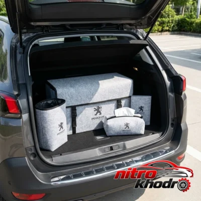 نمای بسته بندی کیف نظم دهنده صندوق عقب خودرو ابر و باد با سطل زباله برچسب و بسته بندی