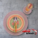 نمای بسته بندی زیربشقابی پنبه ای دایره مدل Yb4 مجموعه 13 عددی برچسب و بسته بندی