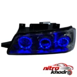 نمای کناری چراغ جلو خودرو گروه پژوهش صنعت مدرن مدل 3D-R3-Blu عمق قاب و پروفایل
