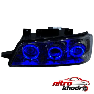 نمای کناری چراغ جلو خودرو گروه پژوهش صنعت مدرن مدل 3D-R3-Blu عمق قاب و پروفایل