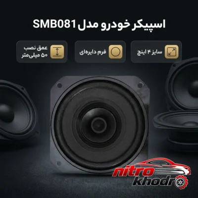 نمای بسته بندی اسپیکر خودرو SMB081 با طراحی دایره ای برچسب و بسته بندی