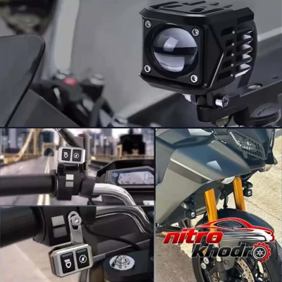 نمای کناری پروژکتور آفرود خودرو SuperLight با نور سفید و زرد عمق قاب و پروفایل