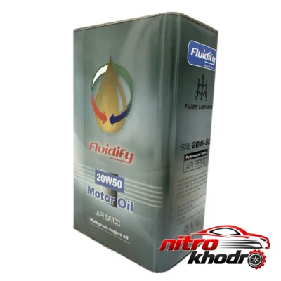 نمای بسته بندی روغن موتور بنزینی فلو دی فای 20W50 با کیفیت عالی برچسب و بسته بندی