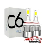 نمای کناری هدلایت خودرو C6 با پایه H7 و نور سفید یخی عمق قاب و پروفایل