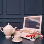 نمای کناری جعبه پذیرایی MDF با پایه چوبی و 8 قسمت مجزا پروفایل و ساختار