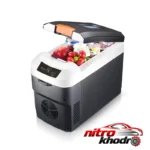 نمای جلو یخچال خودرو سرد و گرم TS-3350 با ظرفیت طراحی و جزئیات کلیدی