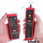 نمای جزئیات تستر کابل شبکه یونی-تی با قابلیت ردیابی و تنظیم ولوم حرکت و نصب پشتی