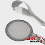 نمای جزئیات ابزار آشپزی انبر روغن گیر استیل باکیفیت پرداخت و جزئیات مواد