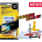 نمای جزئیات کیت ترمیم شیشه خودرو WINDSHIELD با مایع رزین و ابزار کامل پرداخت و جزئیات مواد