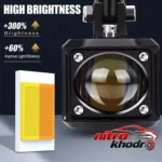 نمای جزئیات پروژکتور آفرود خودرو SuperLight با نور سفید و زرد حرکت و نصب پشتی
