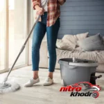 نمای جلو ست سطل و زمین شوی چرخشی همارا با سری قابل تعویض طراحی و جزئیات کلیدی