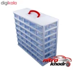 نمای کناری جعبه ابزار پلاستیکی با 35 محفظه و 7 طبقه پروفایل و ساختار