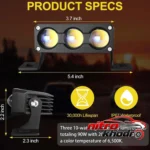 نمای جلو پروژکتور آفرود خودرو مدل Work Light با نور سفید و زرد چیدمان صفحه و نشانگرها