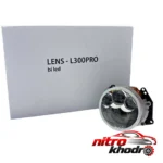نمای جلو لنز سه چشم خودرو MZM L300Pro با نور سفید و روشنایی بالا طراحی و جزئیات کلیدی