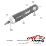 نمای جلو پیچ گوشتی شارژی توسن با مجموعه 25 عددی ابزار چیدمان صفحه و نشانگرها