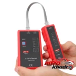 نمای جلو تستر شبکه یونی تی با قابلیت تست RJ11 و RJ45 چیدمان صفحه و نشانگرها