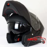 نمای بسته بندی کلاه کاسکت فک متحرک رادین مدل شادو بلک برچسب و بسته بندی