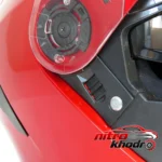 نمای بسته بندی کلاه کاسکت فک متحرک رادین مدل Blaze Red برچسب و بسته بندی