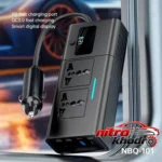 نمای بسته بندی مبدل برق خودرو بیوا مدل NBQ-101 با توان 200 وات برچسب و بسته بندی