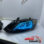 نمای کناری چراغ جلو خودرو گروه پژوهش صنعت مدرن مدل هگزا فولکالر عمق قاب و پروفایل