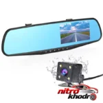نمای بسته بندی دوربین ثبت وقایع خودرو مدل آینه ای با کیفیت Full HD برچسب و بسته بندی