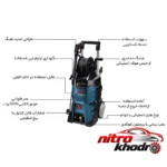 نمای جزئیات کارواش بوش با موتور القایی و فشار 130 بار حرکت و نصب پشتی