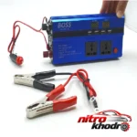 نمای جلو مبدل برق خودرو باس با دو خروجی 220 ولت و USB طراحی و جزئیات کلیدی