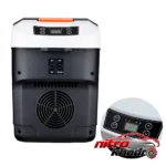 نمای جلو یخچال خودرو سرد و گرم TS-3350 با ظرفیت طراحی و جزئیات کلیدی
