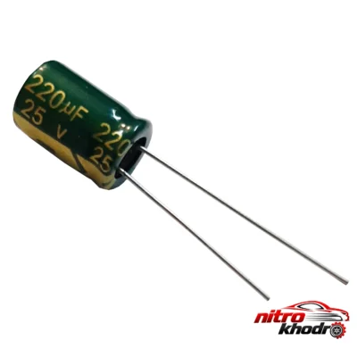 خازن الکترولیتی 220 میکرو - نمای جلو - طراحی و جزئیات کلیدی