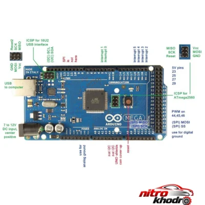 نمای بسته بندی برد آردوینو مدل Arduino Mega ۲۵۶۰ R۳ اصل برچسب و بسته بندی